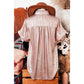 Moriah Pink Metallic Buttoned Loose Fit Short Sleeve Shirt