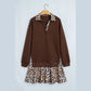 Moriah Coffee Leopard Patchwork Collar Long Sleeve Dress