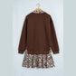 Moriah Coffee Leopard Patchwork Collar Long Sleeve Dress