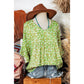Morticia Green Floral Print Ruffle Sleeve V Neck Blouse Top