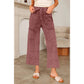 Mary Pat Ginger Mineral Wash Lace-up High Waist Raw Hem Patched Pocket Pants