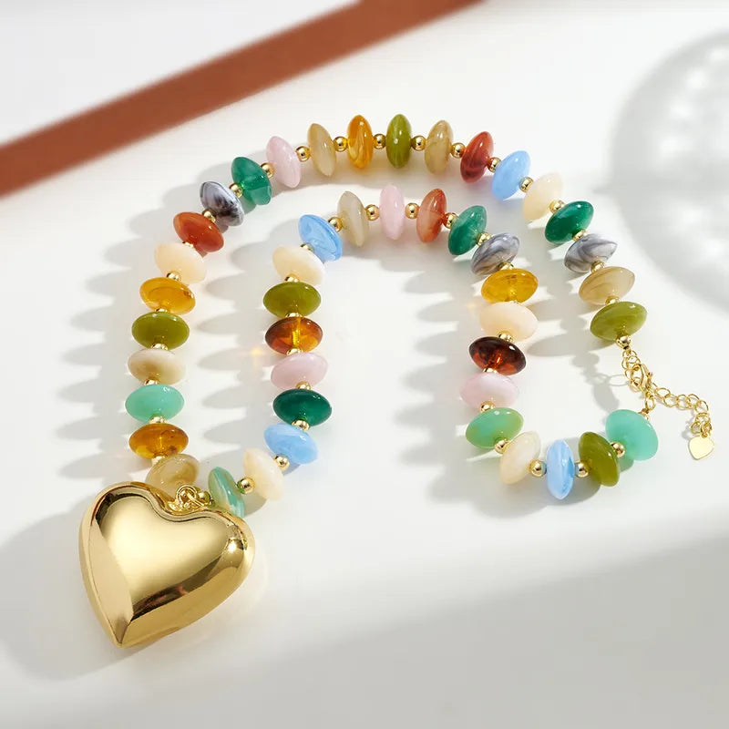 Heart Pendant Beaded Necklace - 2 Colors