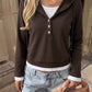 Mya Chocolate Button‑Front Hoodie Layered Look