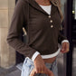 Mya Chocolate Button‑Front Hoodie Layered Look