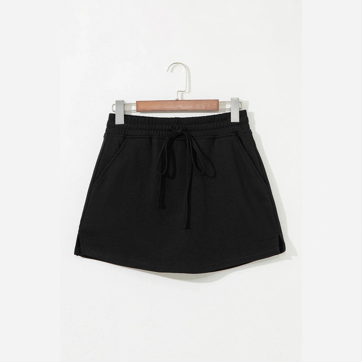 Mya Black French Terry Drawstring Mini Skort with Pockets