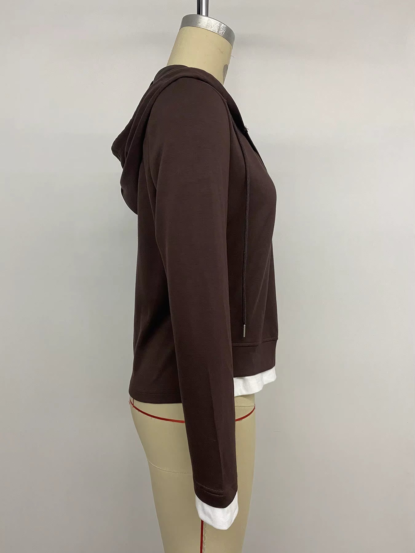 Mya Chocolate Button‑Front Hoodie Layered Look