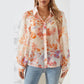 Myah White Floral Print Collared Balloon Sleeve Loose Shirt