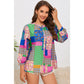 Mylie Multicolor Floral Patchwork Print Buttoned Puff Sleeve Shirt