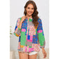 Mylie Multicolor Floral Patchwork Print Buttoned Puff Sleeve Shirt