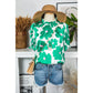 Myra Green Floral Puff Sleeve Frill Neckline Blouse