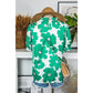 Myra Green Floral Puff Sleeve Frill Neckline Blouse