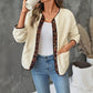 Myriam Leopard Trim Button Up Fleece Jacket