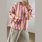 Olinda Green Stripe Dropped Shoulder Round Neck Casual Sweatshirt