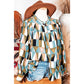 REDUCED!!!  Nance Green Geometric Print Buttoned Balloon Sleeve Loose Fit Shirt  REDUCED!!!