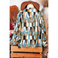 REDUCED!!!  Nance Green Geometric Print Buttoned Balloon Sleeve Loose Fit Shirt  REDUCED!!!