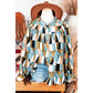 REDUCED!!!  Nance Green Geometric Print Buttoned Balloon Sleeve Loose Fit Shirt  REDUCED!!!