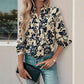 RTS Natosha Navy Vintage Print Pleated Long Sleeve Blouse