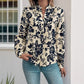 RTS Natosha Navy Vintage Print Pleated Long Sleeve Blouse