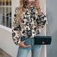 RTS Natosha Navy Vintage Print Pleated Long Sleeve Blouse