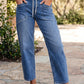 Natalie Blue Drawstring Waist Ankle Length Casual Jeans Regular Fit Pocket Detail Denim Pants