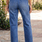 Natalie Blue Drawstring Waist Ankle Length Casual Jeans Regular Fit Pocket Detail Denim Pants