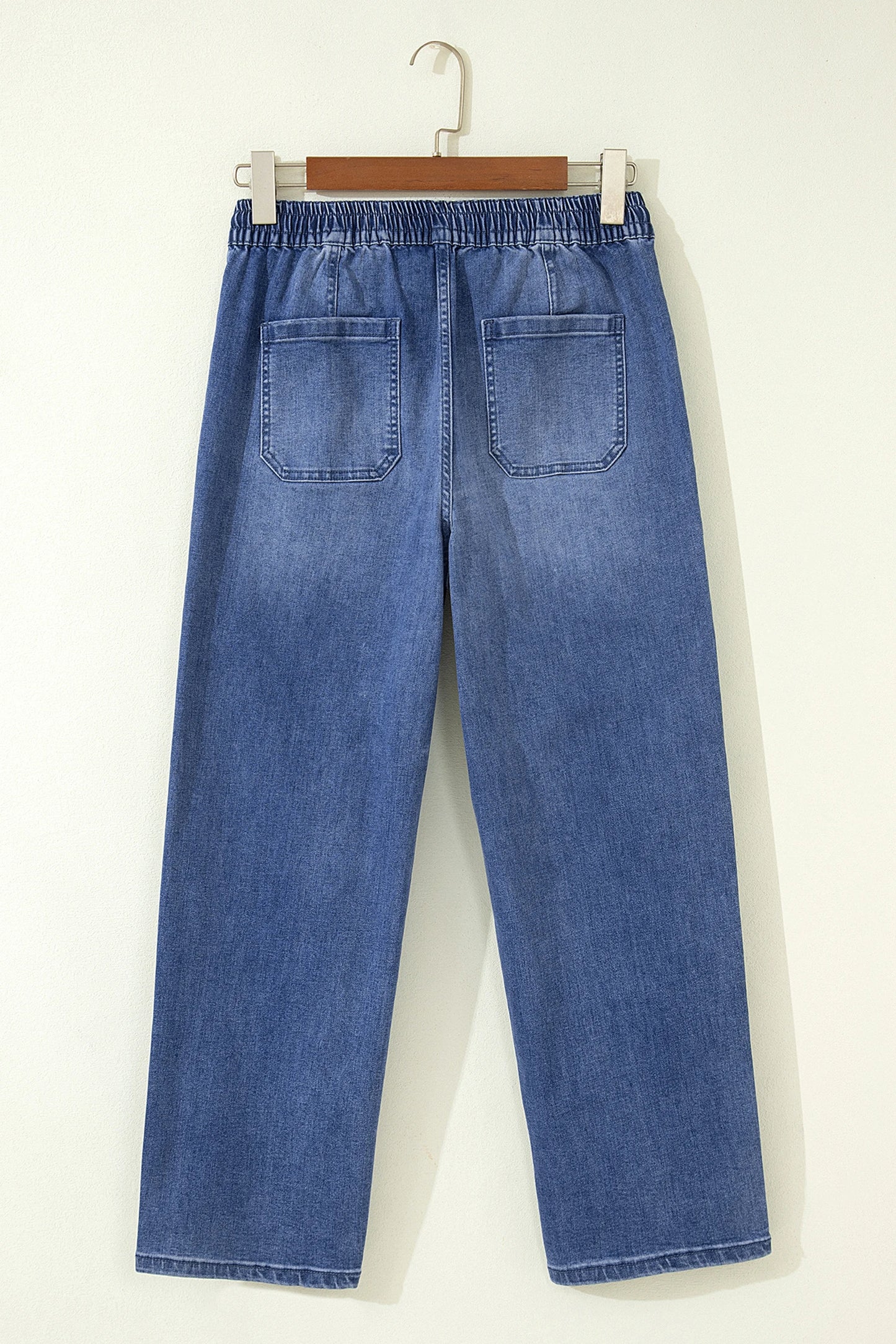 Natalie Blue Drawstring Waist Ankle Length Casual Jeans Regular Fit Pocket Detail Denim Pants
