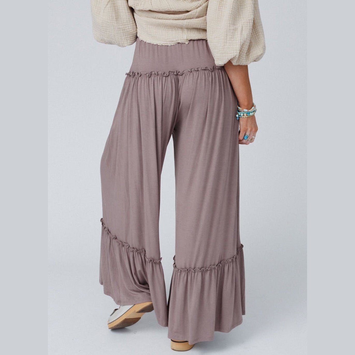 Natty Frilled Drawstring High Waist Wide Leg Pants