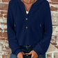 Diedra Navy Three‑Button Cozy Hooded Top