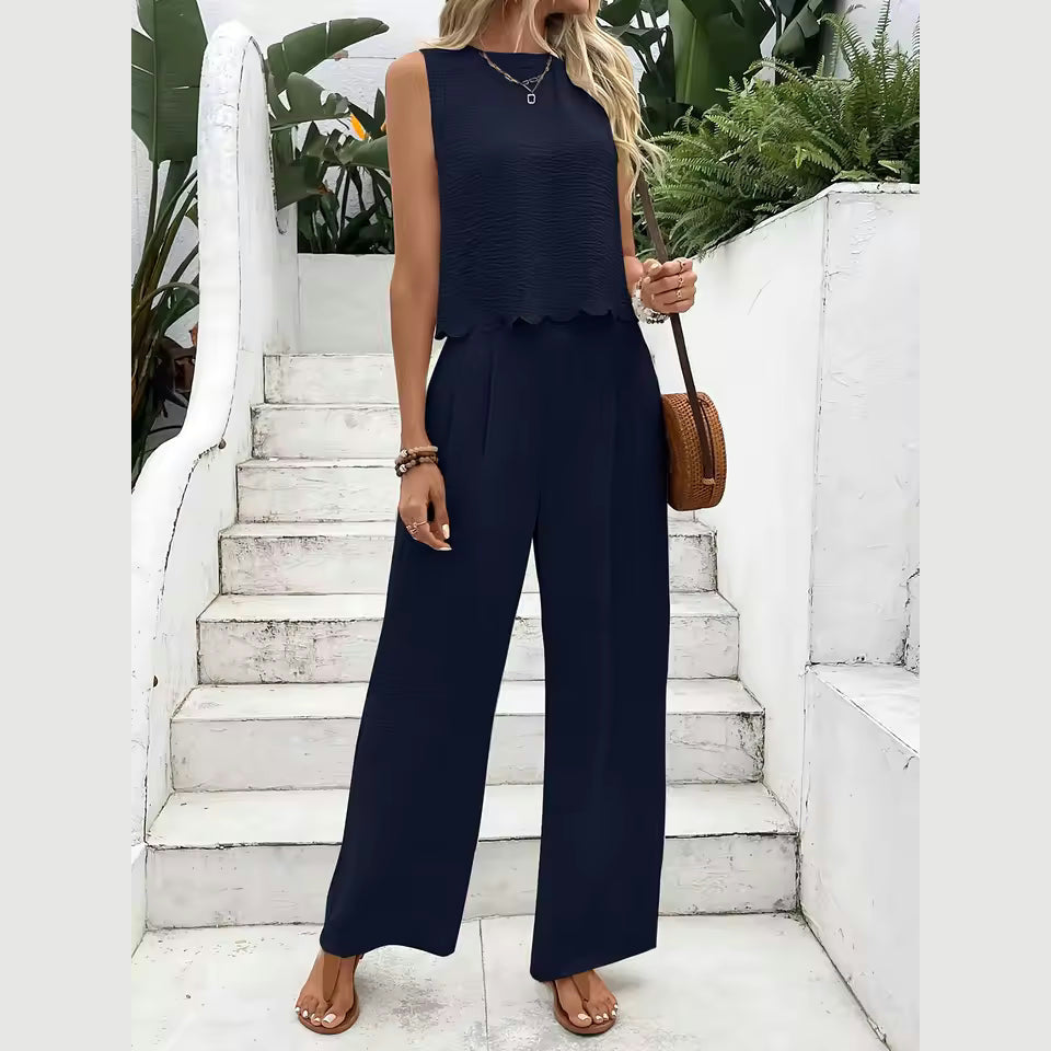 Suzy Navy Back‑Tie Scallop Set