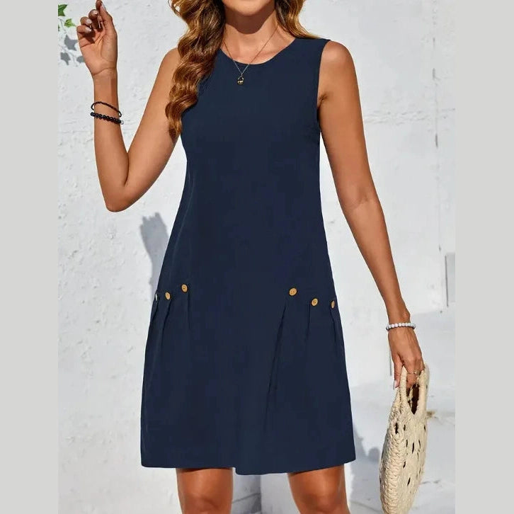Alexandra Navy Button‑Detail Shift Dress