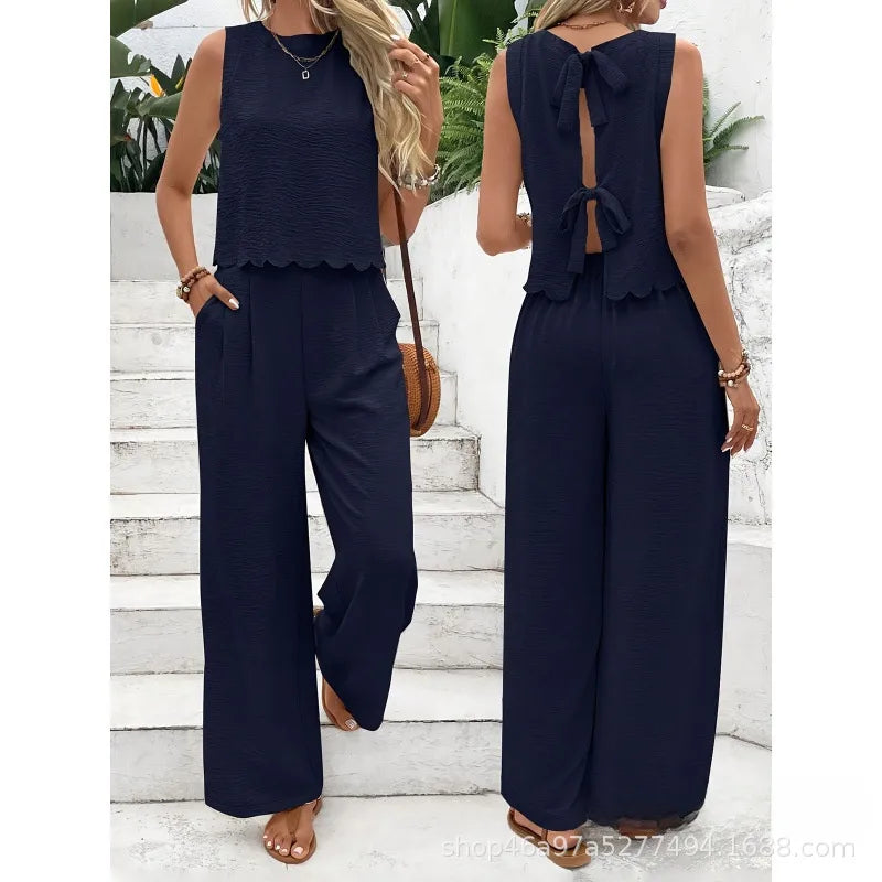 Suzy Navy Back‑Tie Scallop Set