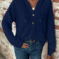 Diedra Navy Three‑Button Cozy Hooded Top