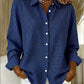 Gladis Navy Blue Micro‑Check Button‑Up Shirt