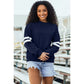 Navy Varsity Striped Detail Drop Shoulder Oversized Sweatshirt