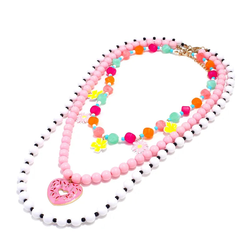 Handmade Multicolor Flower Pendant Necklace With Beaded Chain