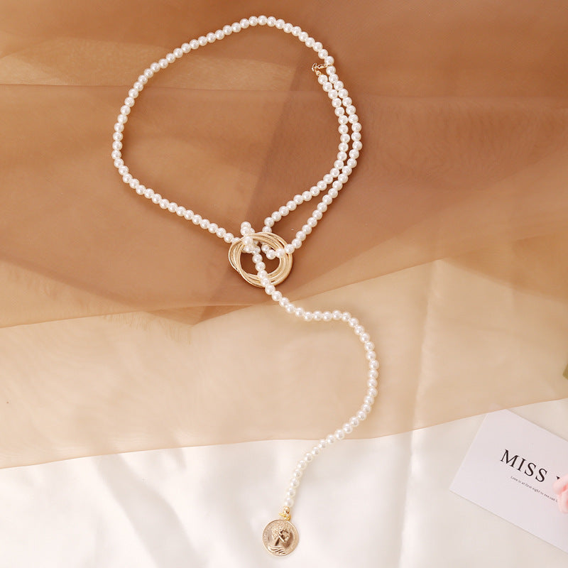 Faux Pearl Necklace with Gold Clasp & Drop Strand