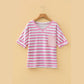Nelsy Pink Stripe V Neck Patched Pocket Casual T Shirt