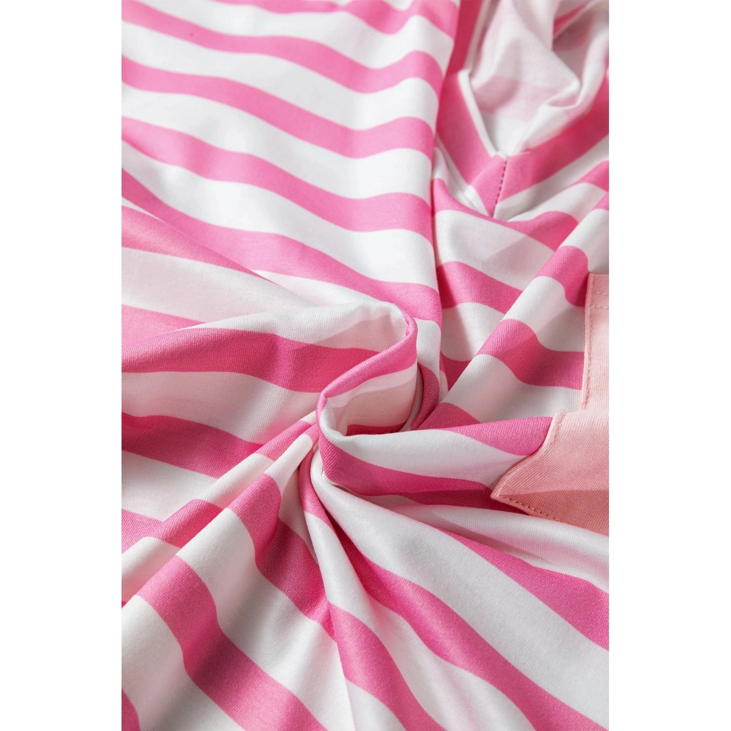 Nelsy Pink Stripe V Neck Patched Pocket Casual T Shirt