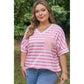 Nelsy Pink Stripe Colorblock Patched Pocket V Neck Tee