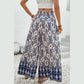 Netta Blue Boho Pattern Print High Waist Wide Leg Loose Pants