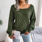 Nettie Army Green Button Decor Cable Knit Sweater