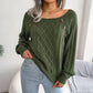 Nettie Army Green Button Decor Cable Knit Sweater