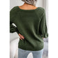 Nettie Army Green Button Decor Cable Knit Sweater