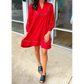 SALE!!!  Nickie Fiery Red Textured V Neck Leopard Contrasted Trim Long Sleeve Shift Mini Dress
