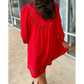 SALE!!!  Nickie Fiery Red Textured V Neck Leopard Contrasted Trim Long Sleeve Shift Mini Dress