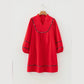 SALE!!!  Nickie Fiery Red Textured V Neck Leopard Contrasted Trim Long Sleeve Shift Mini Dress