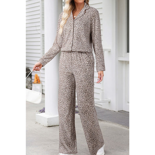 RTS!!!  Nicola White Leopard Print Long Sleeve and Pants Pajamas Set   RTS!!!