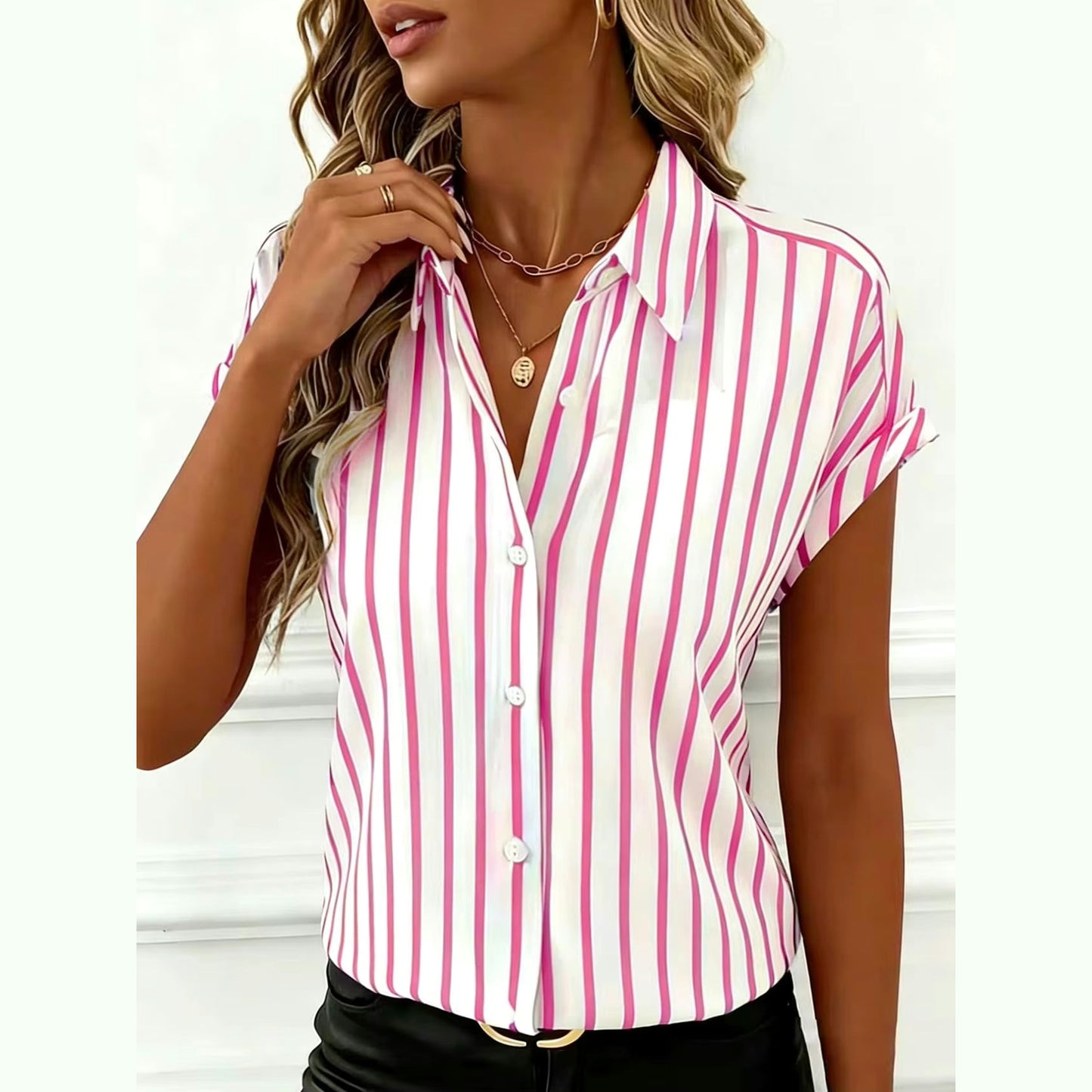 Nicoletta Pink Stripe Button‑Up Classic Shirt
