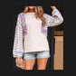 Nila Ricrac Trim Floral Plaid Patchwork Puff Sleeve Blouse