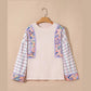 Nila Ricrac Trim Floral Plaid Patchwork Puff Sleeve Blouse